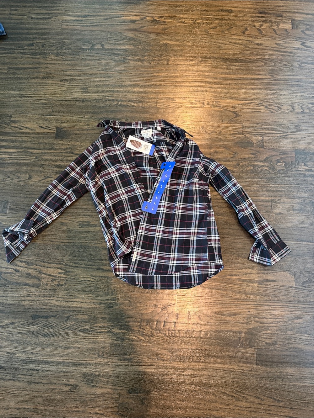Plaid Button-Down Shirt in Black & Red - Women's Casual Collar Shirt